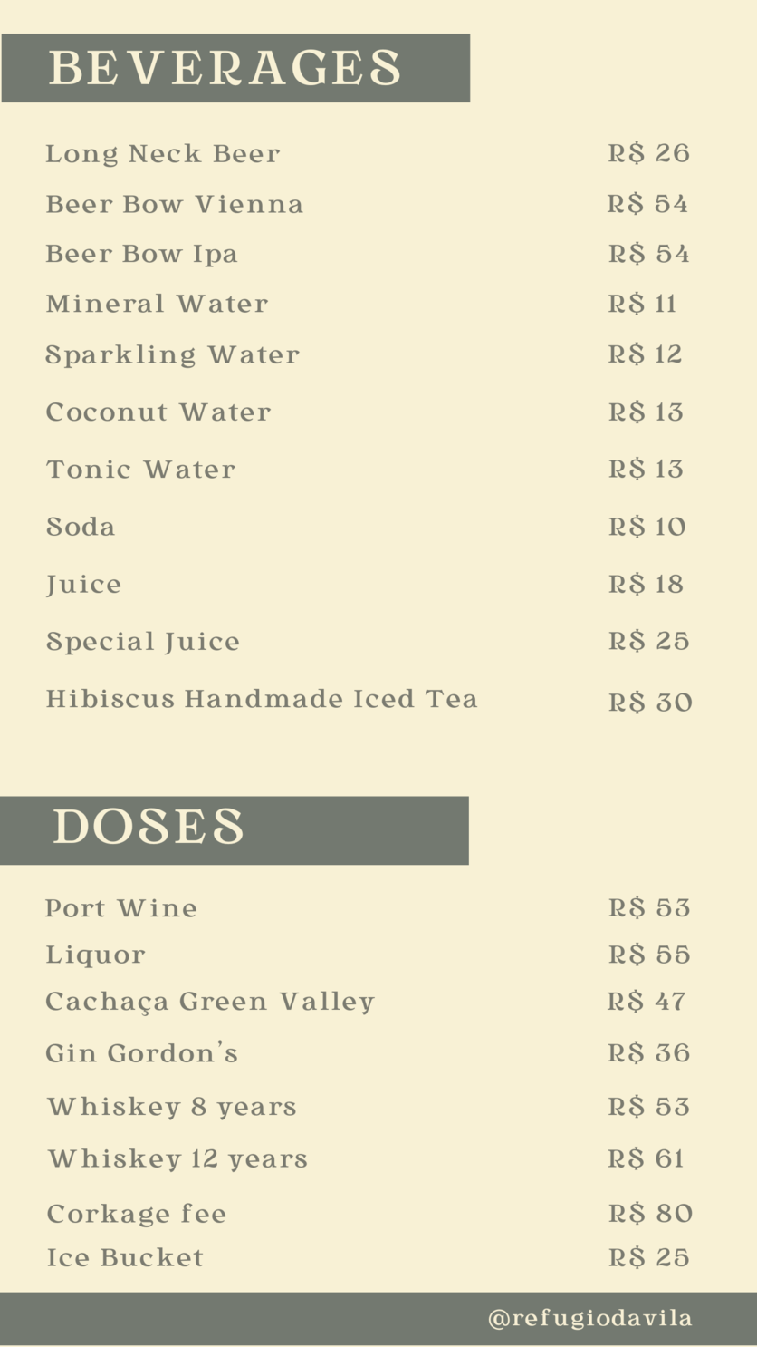 Menu piscina inglês